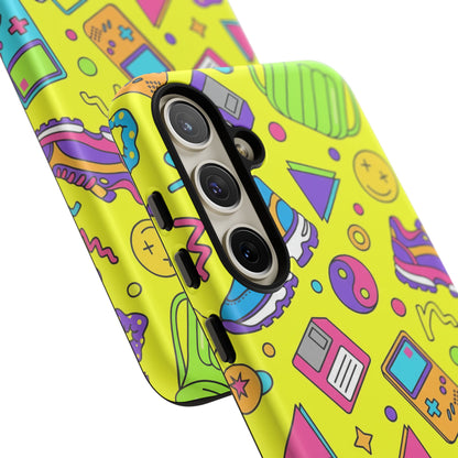 90s Retro Neon Phone Case – Y2K Nostalgia Colorful Icons Tough Protective Case