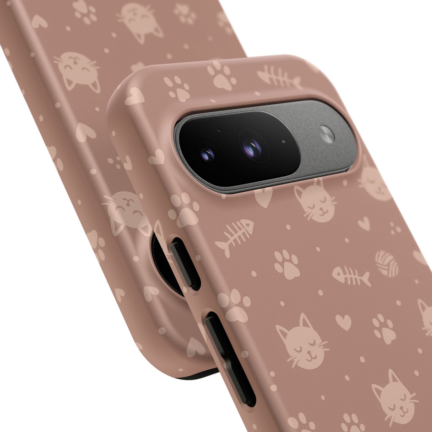 Cute Cat Pattern Phone Case | Paw Prints, Fishbone & Yarn Design Tough Case