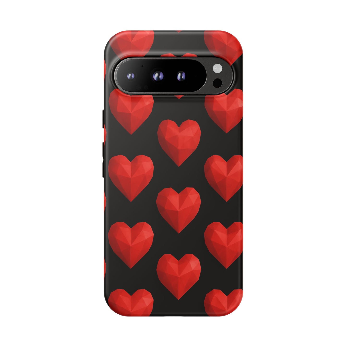 Red Heart Phone Case – Geometric Heart Pattern Tough Case (Black)