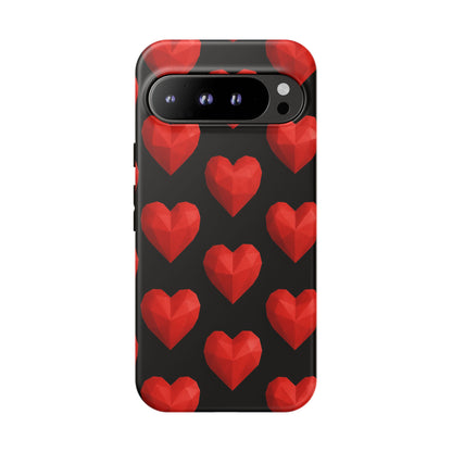 Red Heart Phone Case – Geometric Heart Pattern Tough Case (Black)