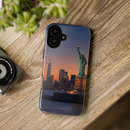 Statue of Liberty Sunset Phone Case – New York City Skyline Travel Aesthetic Tough Case