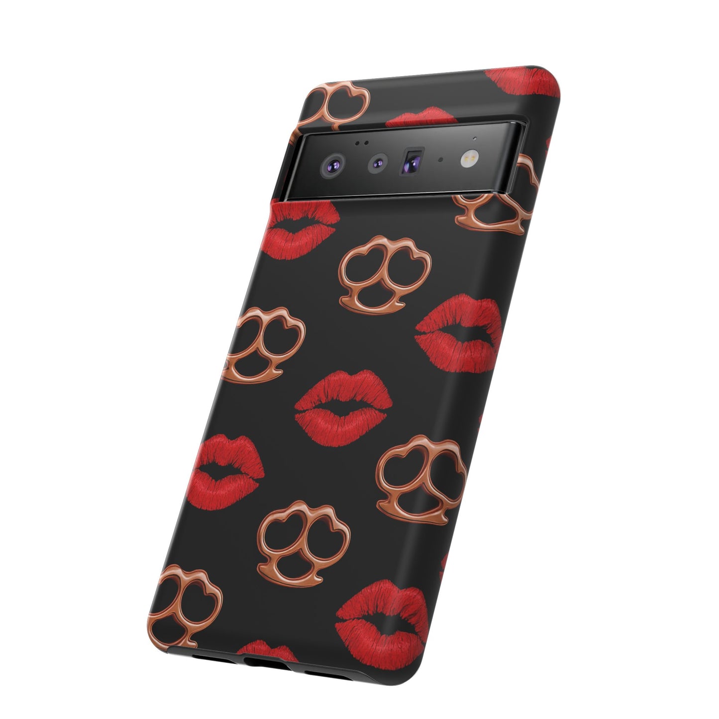 Red Lipstick & Knuckle Duster Phone Case | Bold Kiss Print Tough Protective Cover for Iphone, Samsung Galaxy and Pixel
