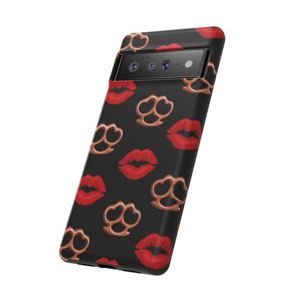 Red Lipstick & Knuckle Duster Phone Case | Bold Kiss Print Tough Protective Cover for Iphone, Samsung Galaxy and Pixel