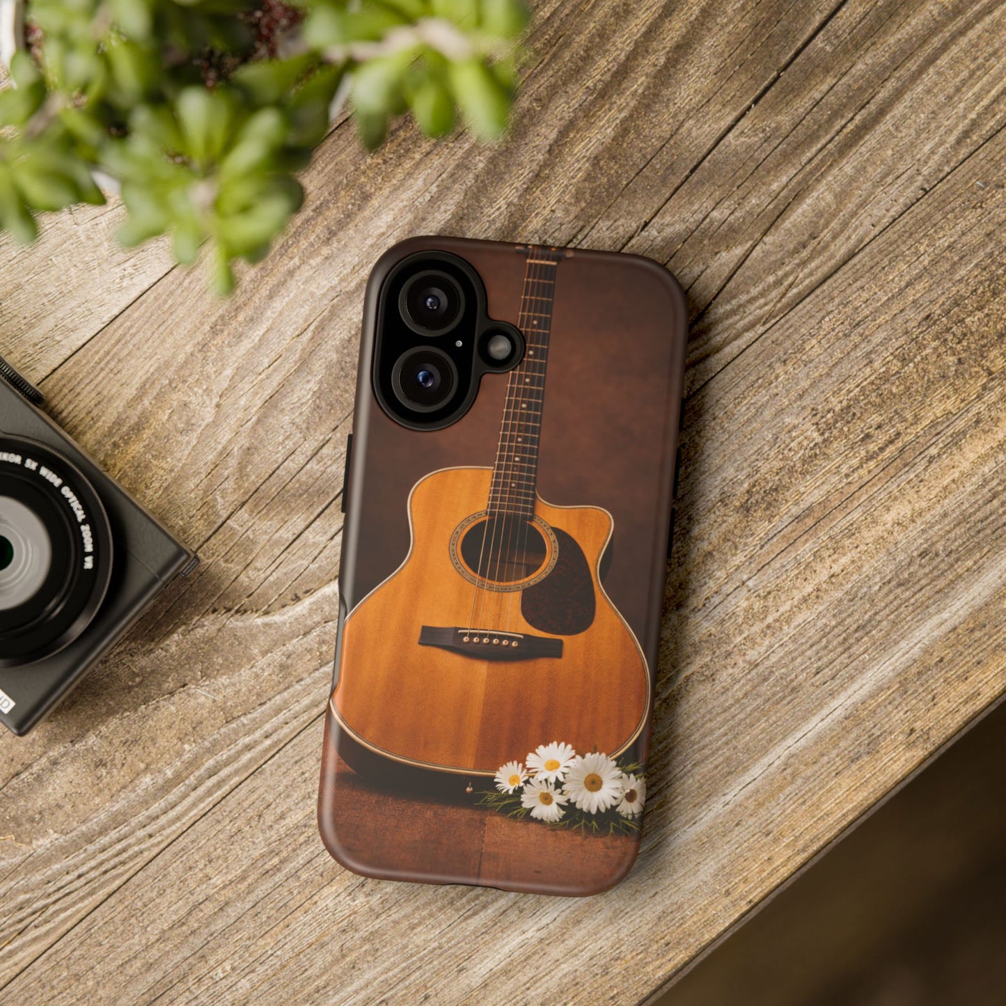 Acoustic Guitar Daisy Phone Case | Rustic Music Lover Tough Cover
