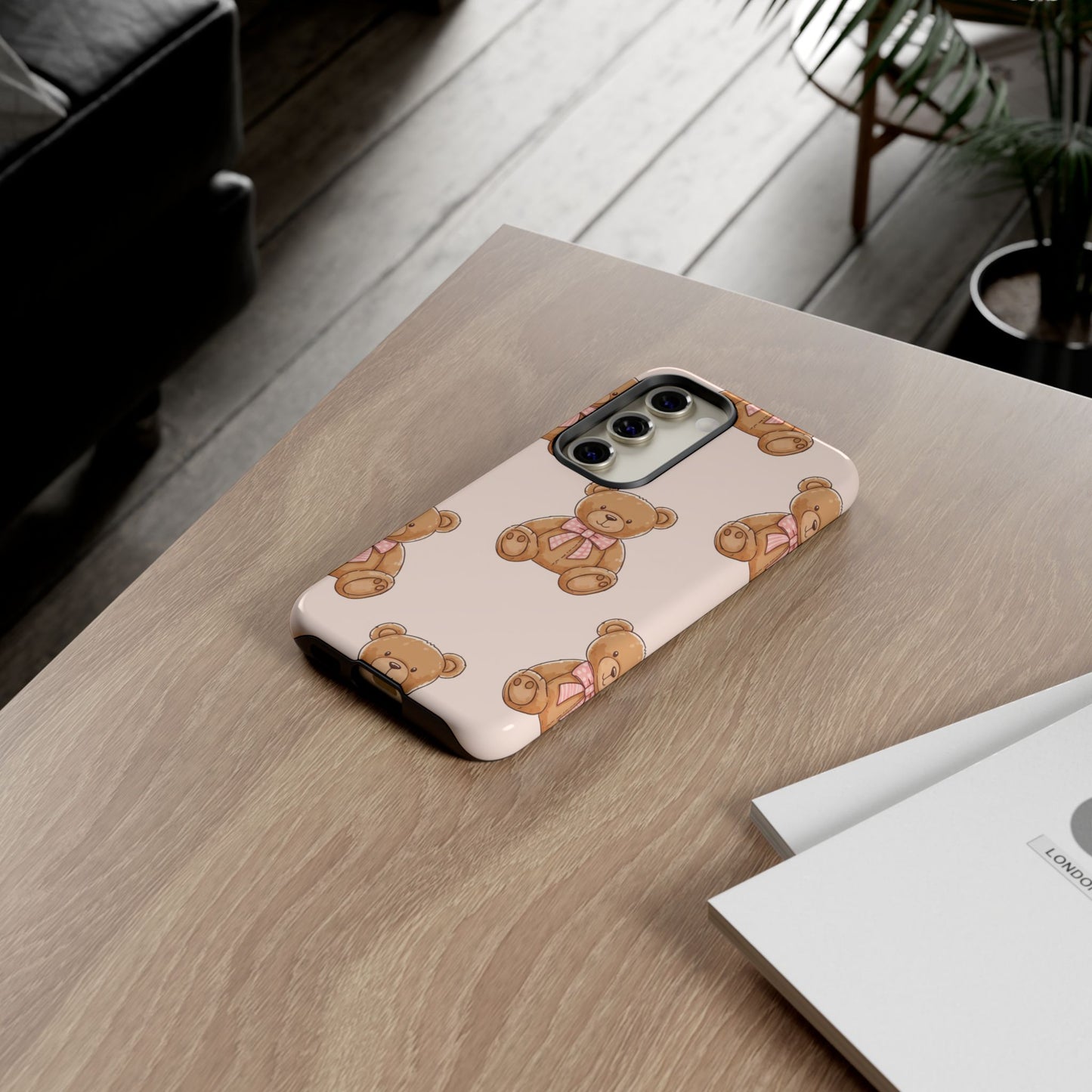 Teddy Bear Phone Case | Cute Coquette Aesthetic Pink Bear Pattern Case | Kawaii Soft Girl iPhone & Samsung Tough Protective Case