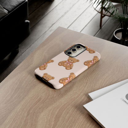 Teddy Bear Phone Case | Cute Coquette Aesthetic Pink Bear Pattern Case | Kawaii Soft Girl iPhone & Samsung Tough Protective Case
