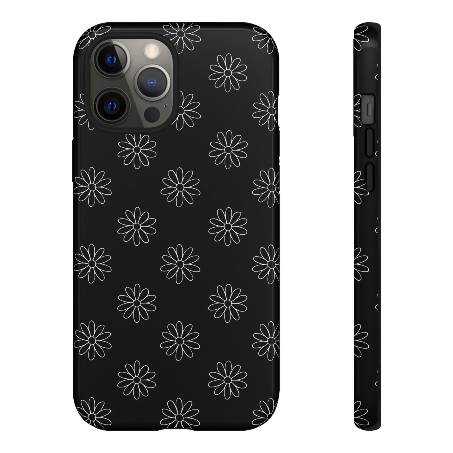 Black Daisy Floral Phone Case – Slim Protective Tough Case for Iphone, Samsung Galaxy and Pixel