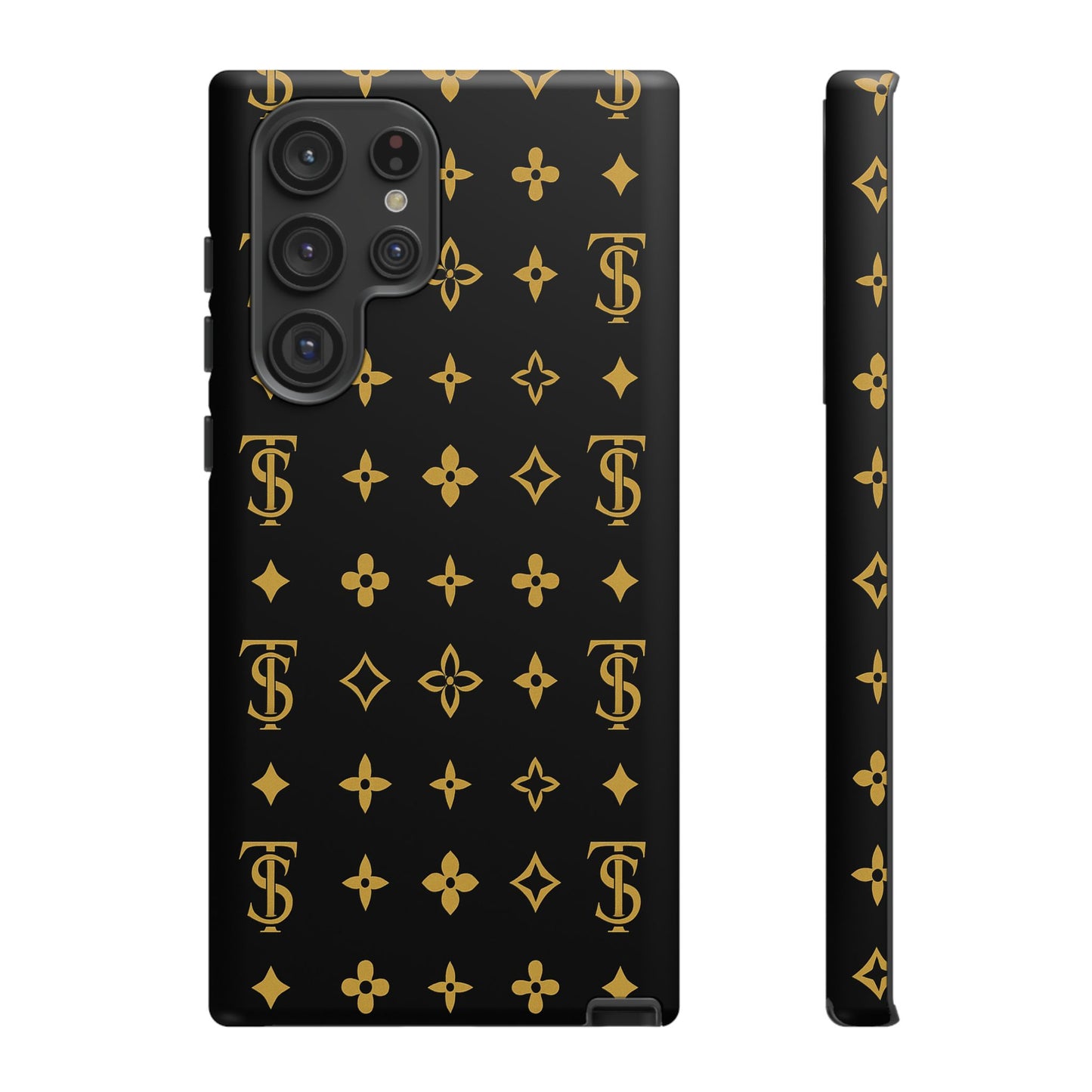 Gold Monogram Pattern Tough Phone Case | Black & Gold Luxury Design for Iphone, Samsung Galaxy and Pixel