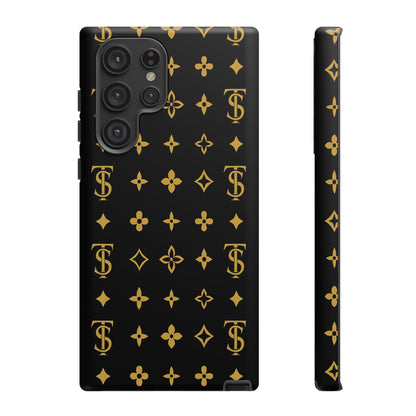 Gold Monogram Pattern Tough Phone Case | Black & Gold Luxury Design for Iphone, Samsung Galaxy and Pixel
