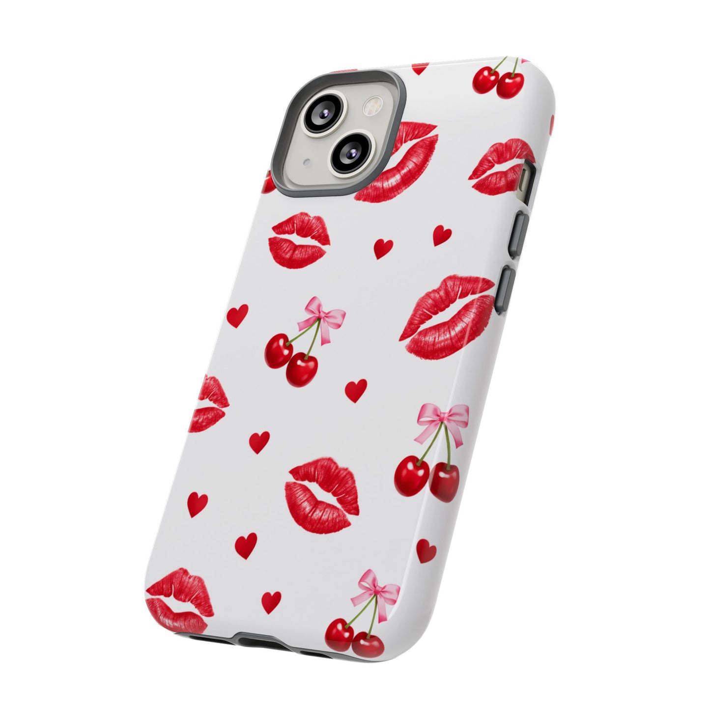 Red Lips & Cherry Phone Case – Y2K Retro Aesthetic Tough Cover