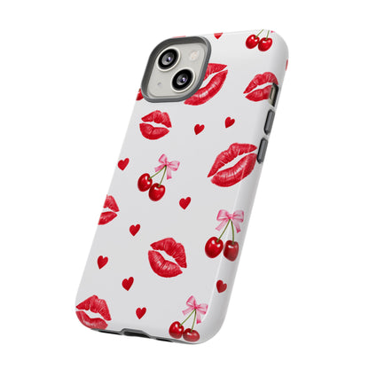 Red Lips & Cherry Phone Case – Y2K Retro Aesthetic Tough Cover