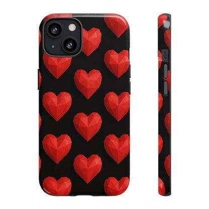 Red Heart Phone Case – Geometric Heart Pattern Tough Case (Black)