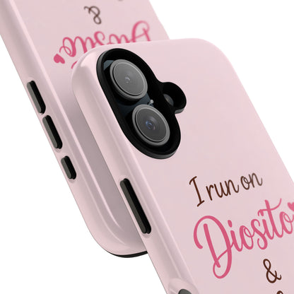 I Run on Diosito y Cafecito Phone Case, Pink Aesthetic Latina Faith Coffee Case, Girly Protective iPhone Samsung Cover