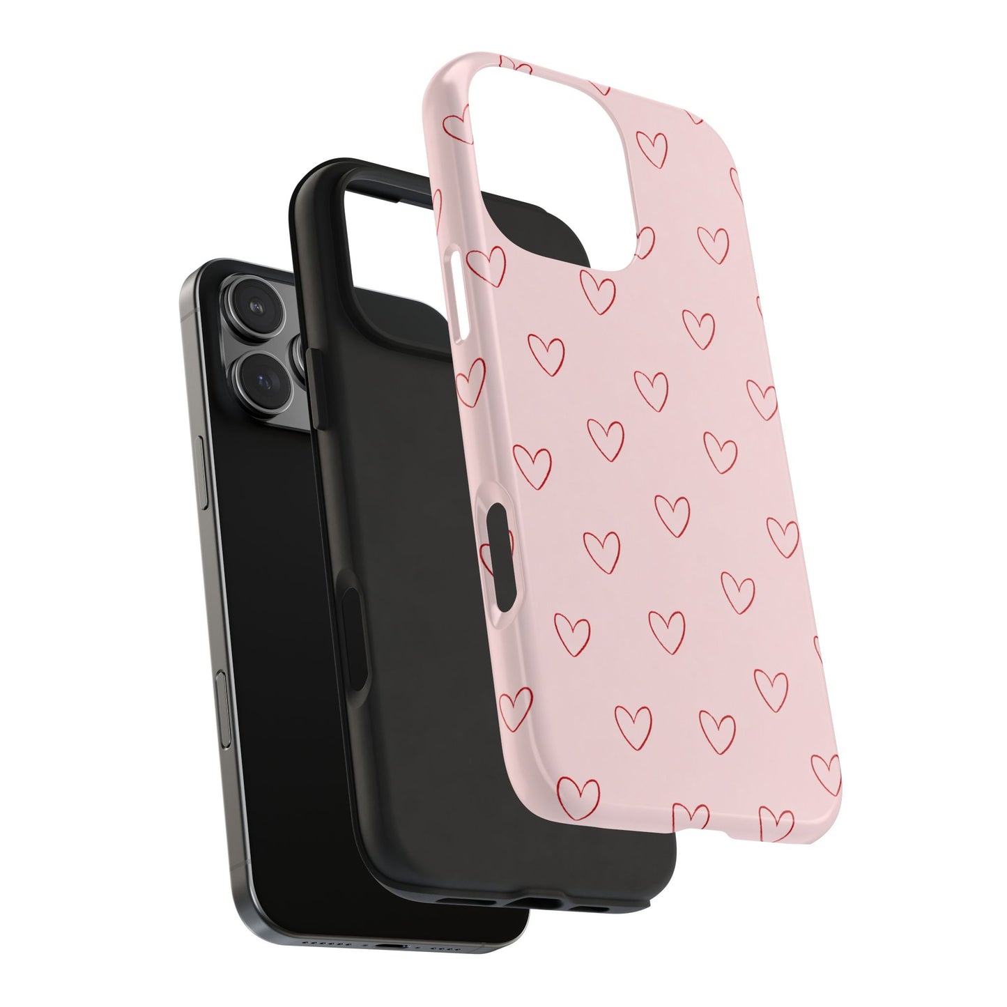 Pink Doodle Hearts Phone Case | Minimal Cute Heart Pattern Tough Case
