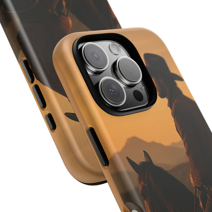 Western Cowboy Sunset Phone Case | Horse Rider Desert Aesthetic Tough Protective Case
