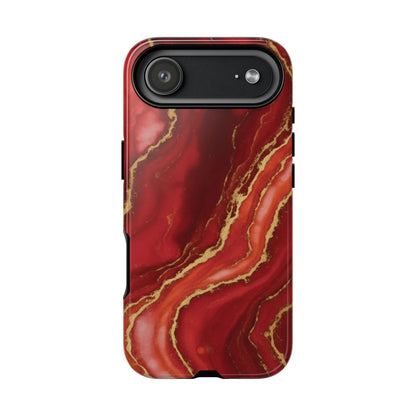 Red Agate Marble Phone Case with Gold Veins – Luxury Tough iPhone & Samsung Case