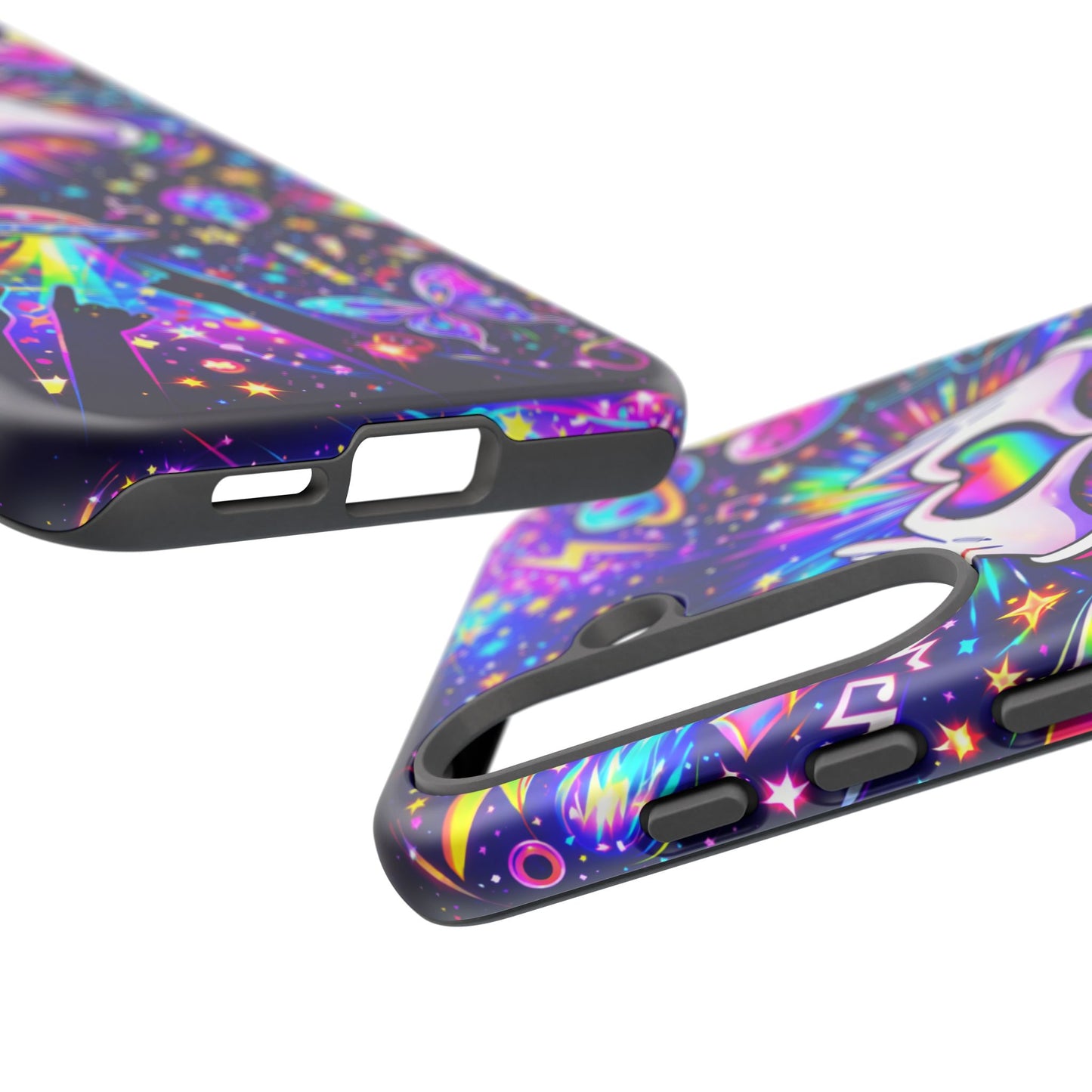 Rainbow Heart Hands Phone Case – Neon Galaxy EDM Festival Tough Cover