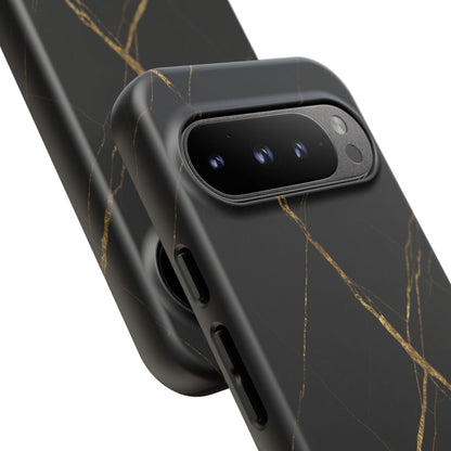Black Marble Phone Case with Gold Veins – Luxury Minimal Aesthetic Tough Case