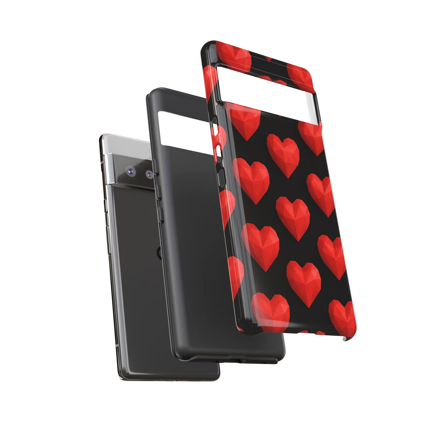 Red Heart Phone Case – Geometric Heart Pattern Tough Case (Black)
