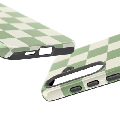 Sage Green Checkerboard Phone Case | Minimal Aesthetic Checkered iPhone & Samsung Tough Case