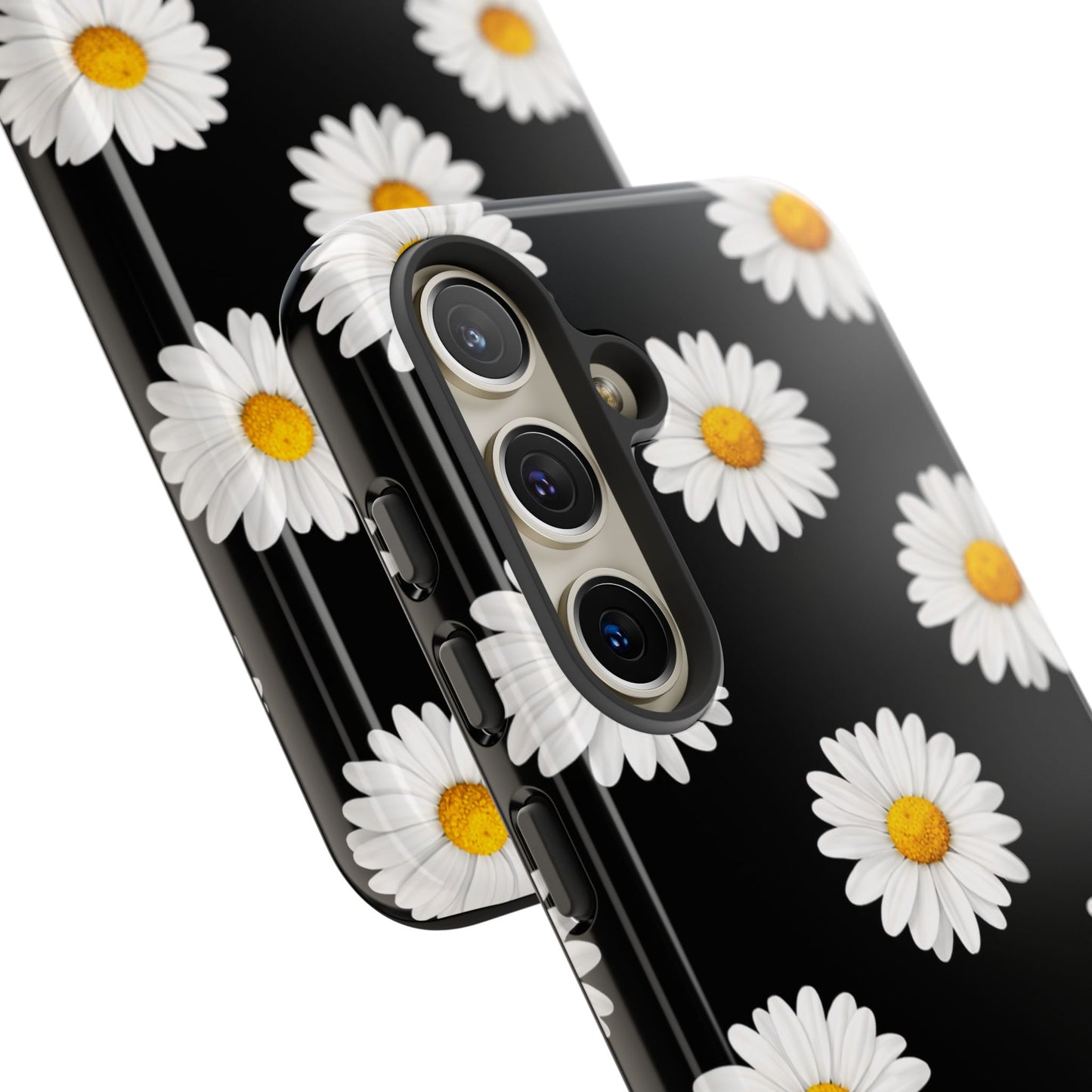 Black Daisy Floral Tough Phone Case – Cute Protective Cover for Iphone, Samsung Galaxy and Pixel