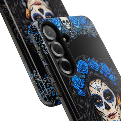 Blue Sugar Skull Woman Phone Case – Day of the Dead Aesthetic Tough Cover