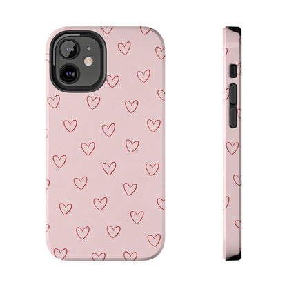 Pink Doodle Hearts Phone Case | Minimal Cute Heart Pattern Tough Case