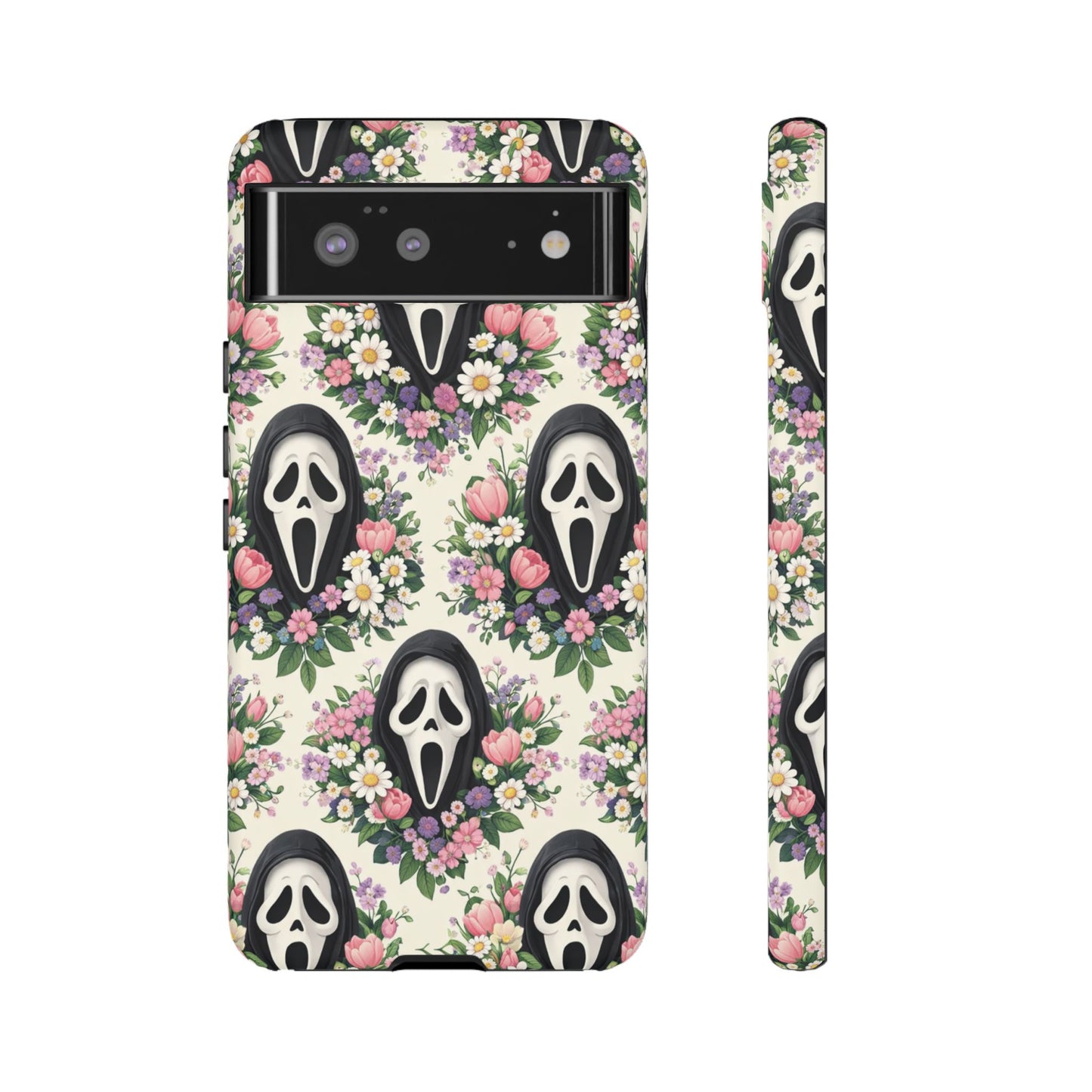 Floral Ghost Face Aesthetic Phone Case – Cute Spooky Tough Cover