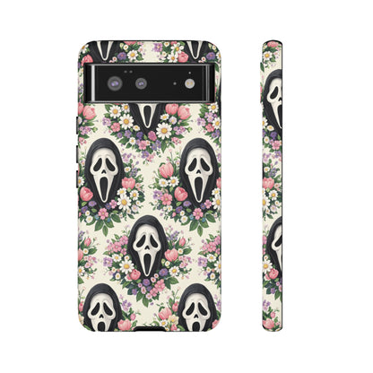 Floral Ghost Face Aesthetic Phone Case – Cute Spooky Tough Cover