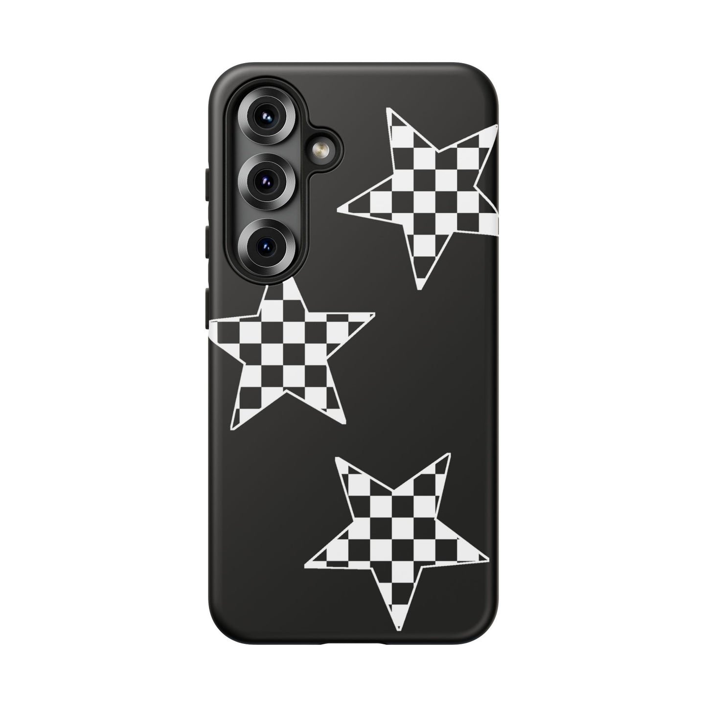 Checkered Star Tough Phone Case – Black Retro Graphic Protective Cover for Iphone, Samsung Galaxy and Pixel