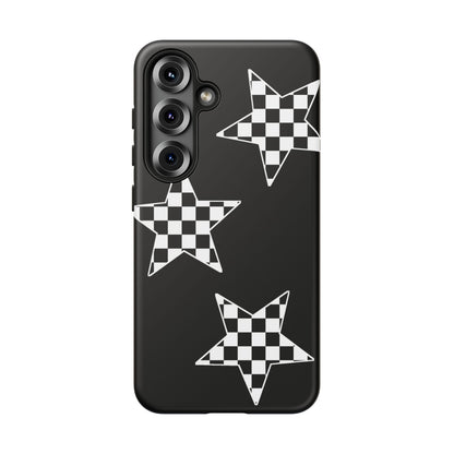Checkered Star Tough Phone Case – Black Retro Graphic Protective Cover for Iphone, Samsung Galaxy and Pixel