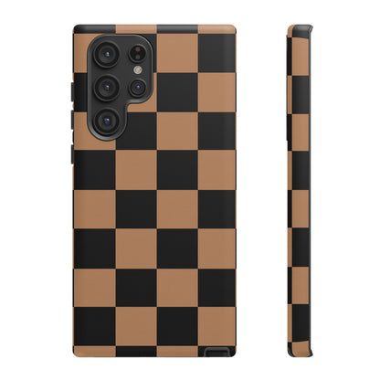 Brown Checkered Phone Case | Aesthetic Checkerboard iPhone & Samsung Tough Case