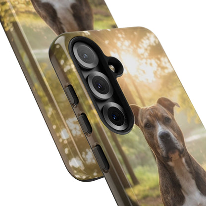 Pitbull Portrait Phone Case | Dog Lover Tough Case, Sunset Forest
