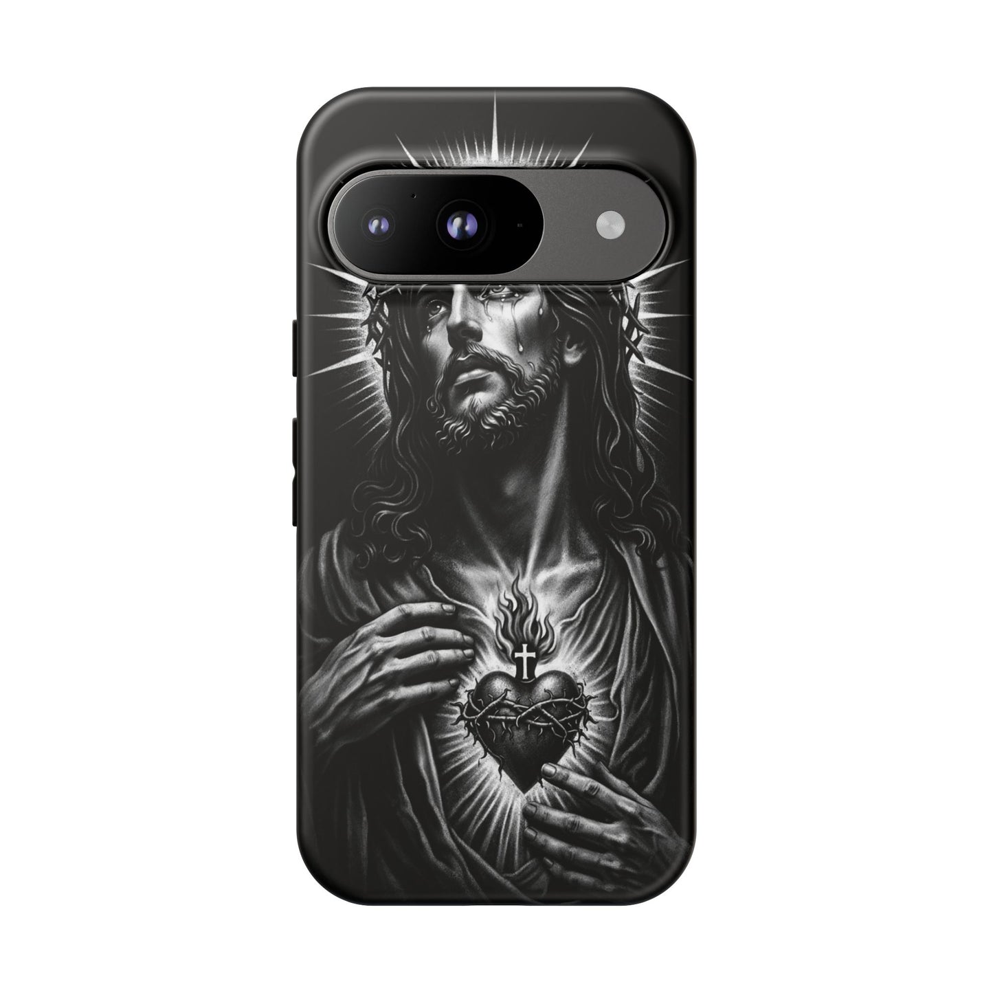 Jesus Sacred Heart Phone Case Black White Christian Faith Aesthetic