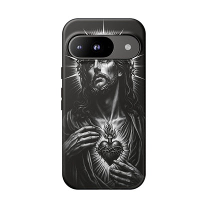 Jesus Sacred Heart Phone Case Black White Christian Faith Aesthetic