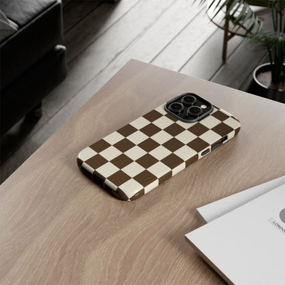 Mocha Checkerboard Phone Case | Neutral Aesthetic Checkered iPhone & Samsung Tough Case