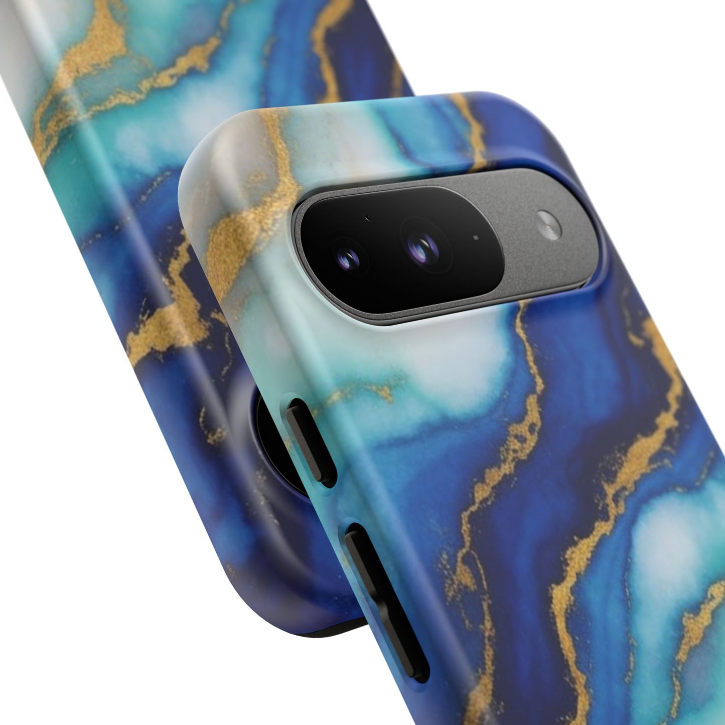 Blue & Gold Marble Phone Case – Luxury Resin Art Tough Case (iPhone, Samsung, Pixel)