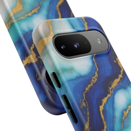 Blue & Gold Marble Phone Case – Luxury Resin Art Tough Case (iPhone, Samsung, Pixel)