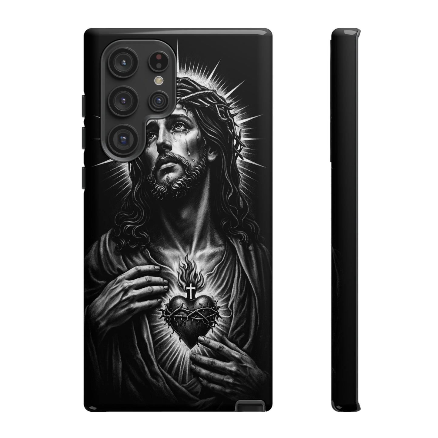 Jesus Sacred Heart Phone Case Black White Christian Faith Aesthetic
