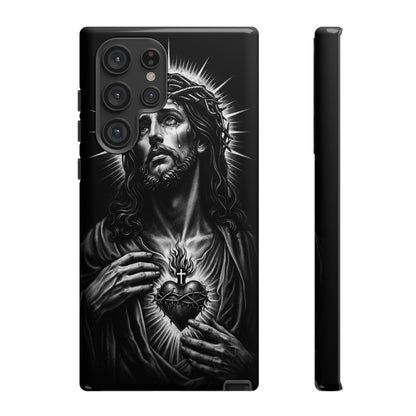 Jesus Sacred Heart Phone Case Black White Christian Faith Aesthetic