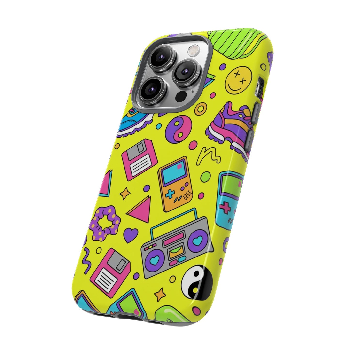 90s Retro Neon Phone Case – Y2K Nostalgia Colorful Icons Tough Protective Case