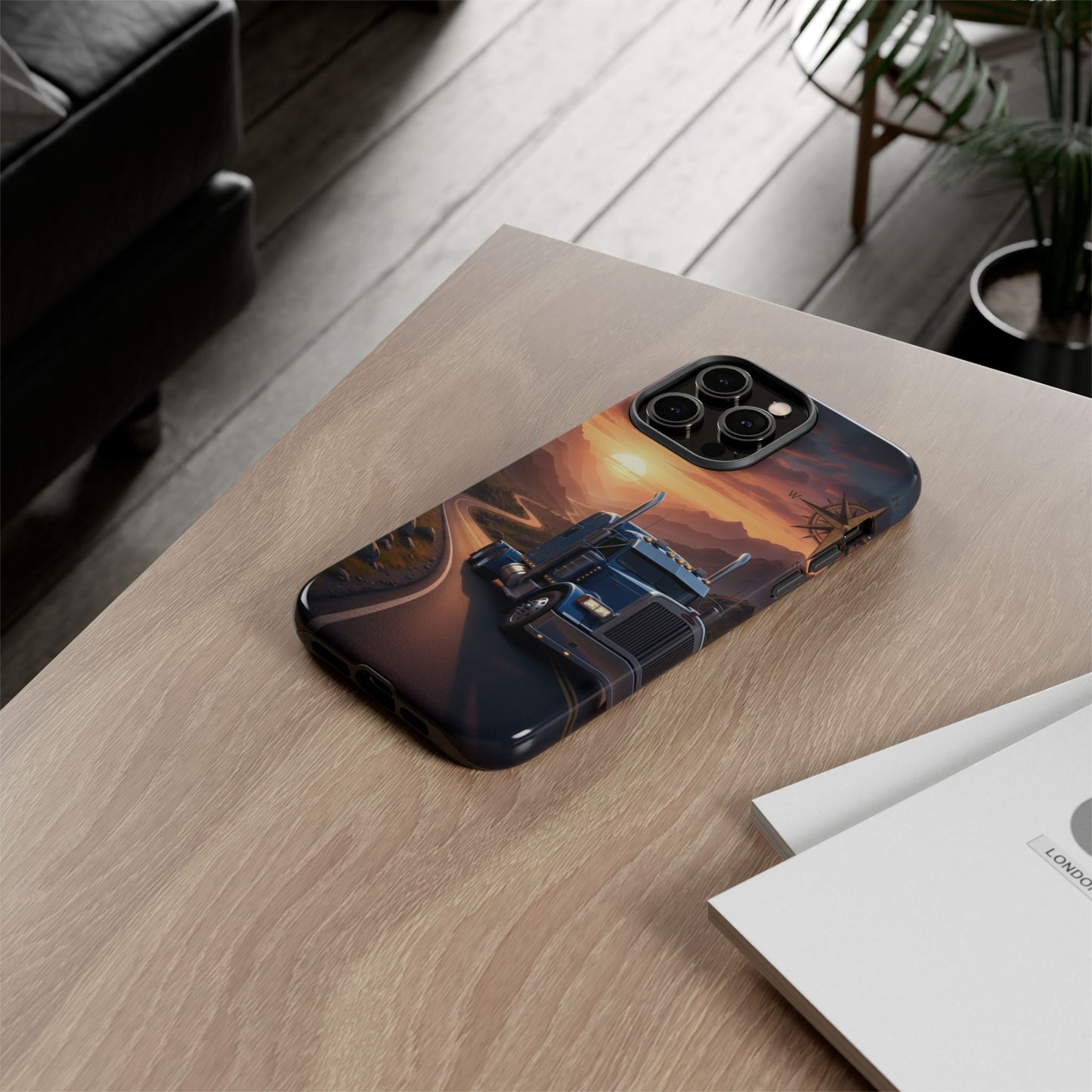 Semi Truck Sunset Phone Case | Trucker Gift | Diesel Truck Highway Road iPhone & Samsung Tough Protective Case