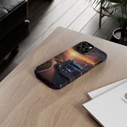 Semi Truck Sunset Phone Case | Trucker Gift | Diesel Truck Highway Road iPhone & Samsung Tough Protective Case