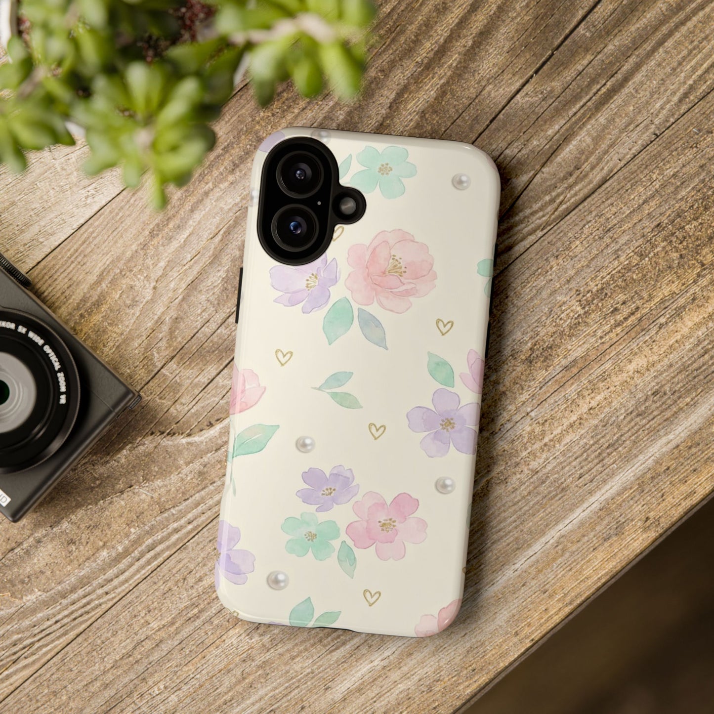 Pastel Floral Phone Case – Coquette Watercolor Flower Hearts Tough Case (iPhone, Samsung, Pixel)
