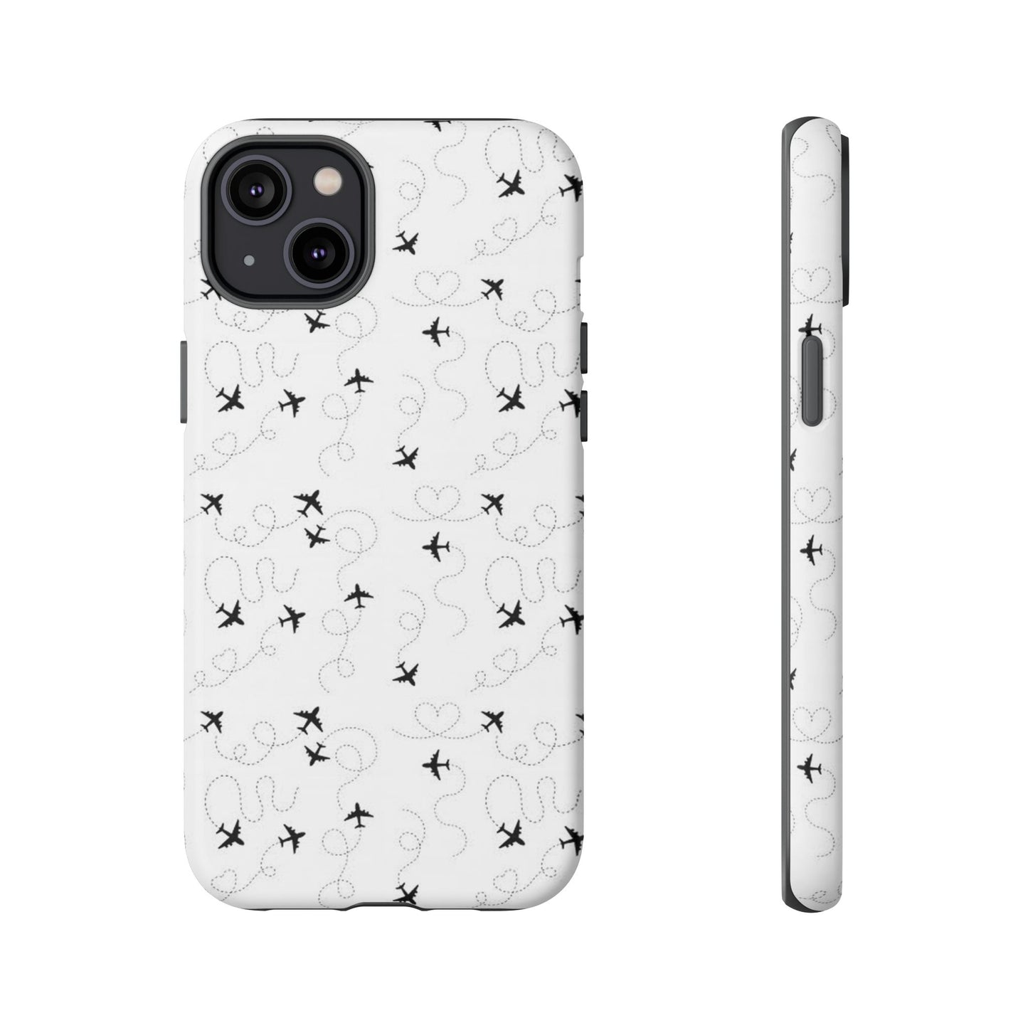 Minimal Paper Airplane Pattern Phone Case – Black White Aesthetic Tough Cover