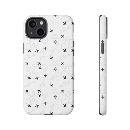 Minimal Paper Airplane Pattern Phone Case – Black White Aesthetic Tough Cover