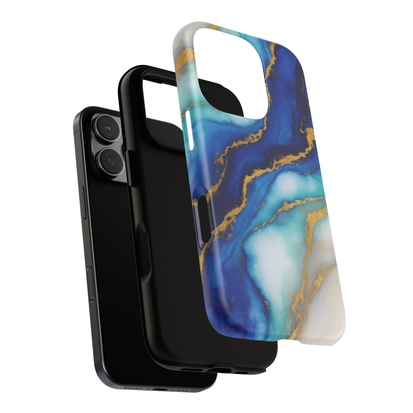 Blue & Gold Marble Phone Case – Luxury Resin Art Tough Case (iPhone, Samsung, Pixel)