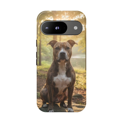 Pitbull Portrait Phone Case | Dog Lover Tough Case, Sunset Forest