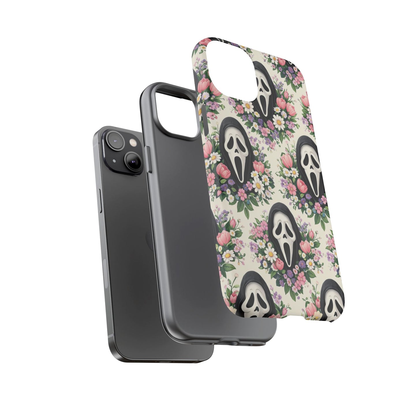 Floral Ghost Face Aesthetic Phone Case – Cute Spooky Tough Cover