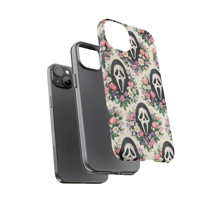 Floral Ghost Face Aesthetic Phone Case – Cute Spooky Tough Cover